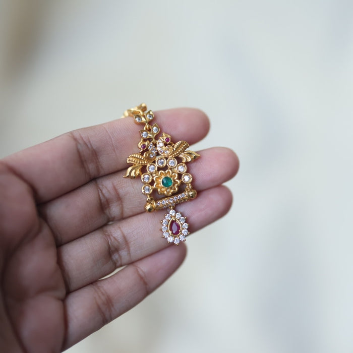 Antique gold ruby white stone maang tikka TA501