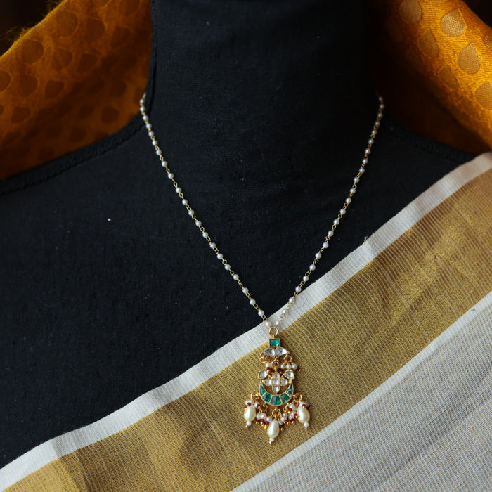 Invisible chain kundan stone short necklace with earrings IN109
