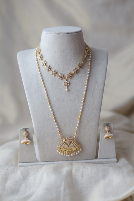eritage gold plated padakam long and short necklace set HPS897