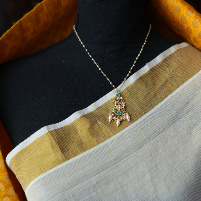 Invisible chain kundan stone short necklace with earrings IN109
