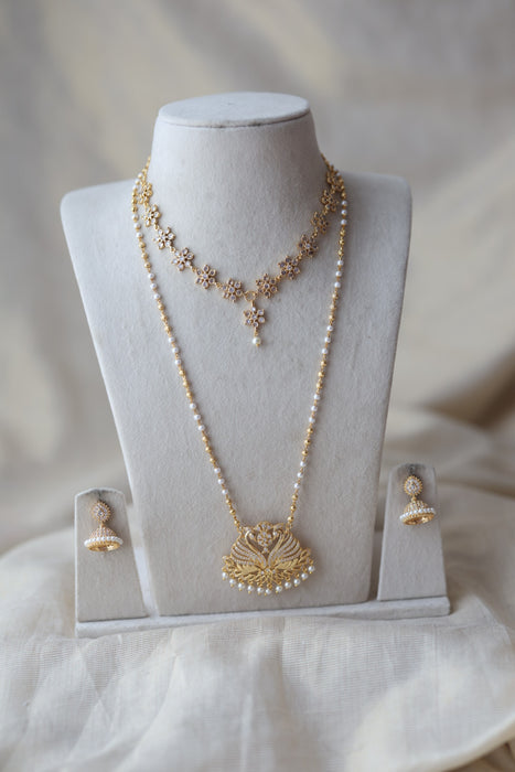 eritage gold plated padakam long and short necklace set HPS897