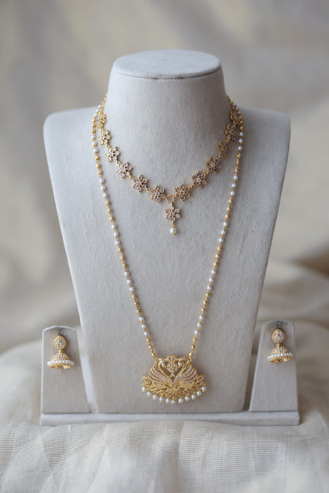 eritage gold plated padakam long and short necklace set HPS897