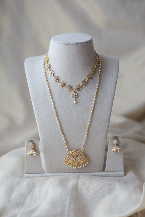 eritage gold plated padakam long and short necklace set HPS897