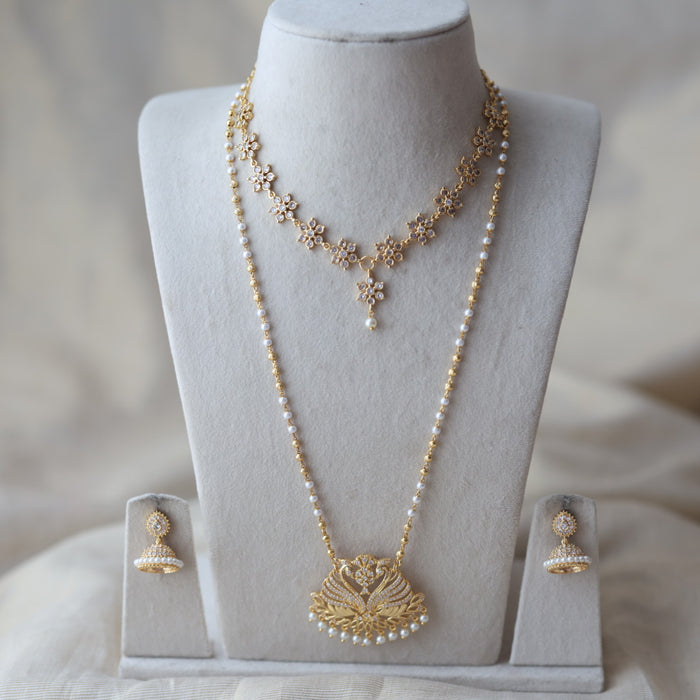 eritage gold plated padakam long and short necklace set HPS897