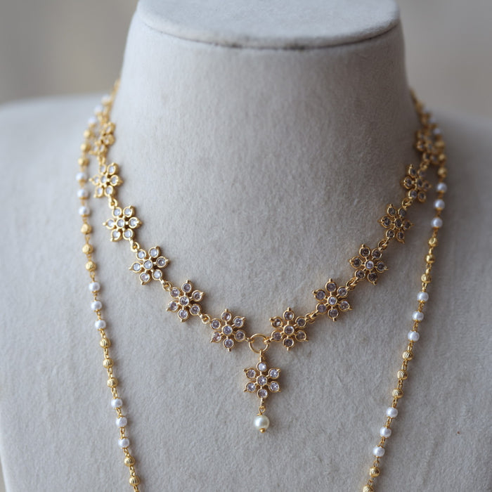 eritage gold plated padakam long and short necklace set HPS897