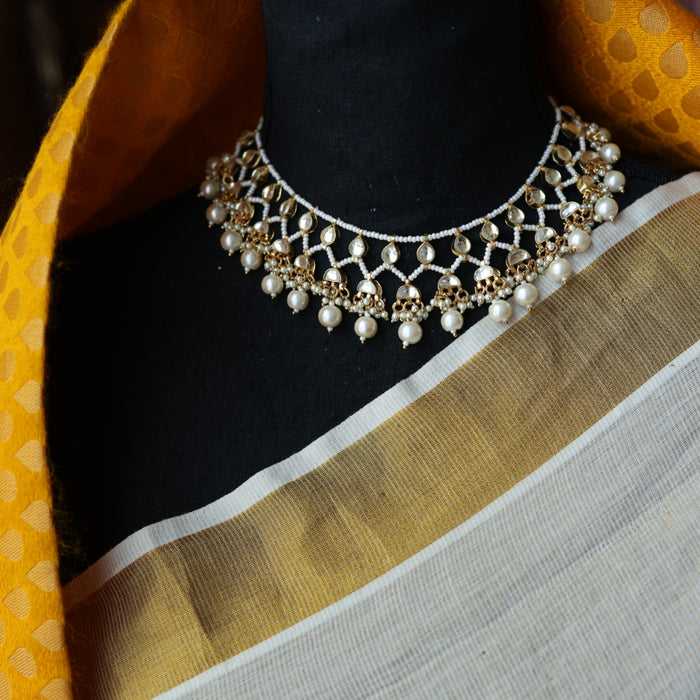 Invisible chain kundan stone short necklace with earrings IN110