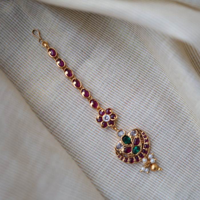 Antique gold ruby stone maang tikka TA629