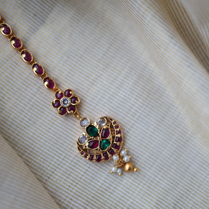 Antique gold ruby stone maang tikka TA629