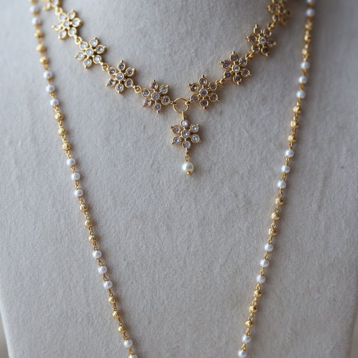 eritage gold plated padakam long and short necklace set HPS897