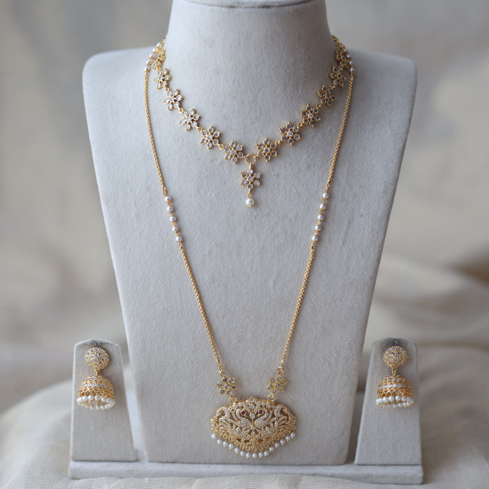 Heritage gold plated padakam long and short necklace set HPS800