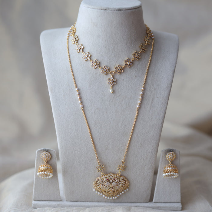 Heritage gold plated padakam long and short necklace set HPS800