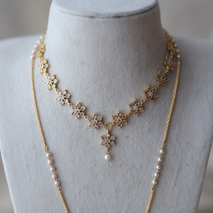 Heritage gold plated padakam long and short necklace set HPS800