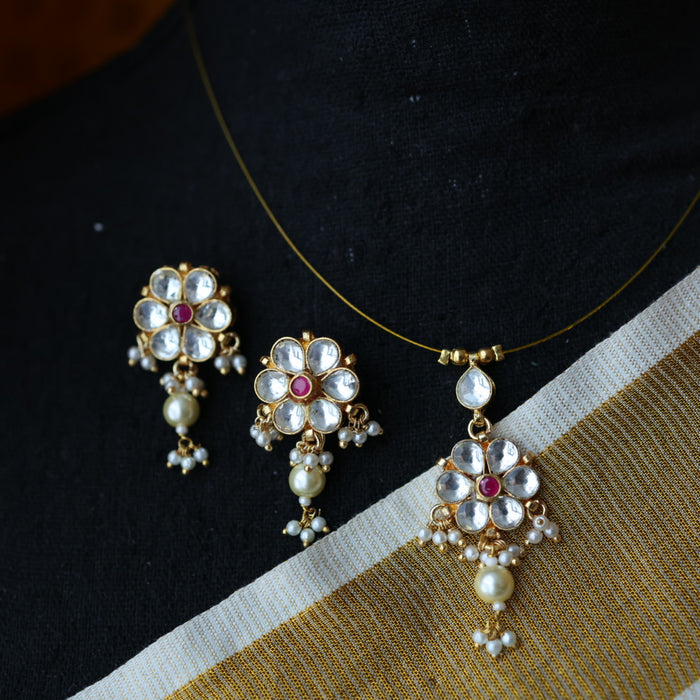 Invisible chain kundan stone short necklace with earrings IN112