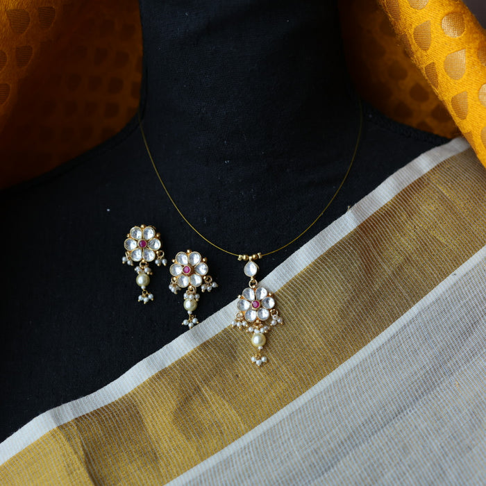 Invisible chain kundan stone short necklace with earrings IN112