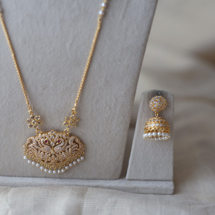 Heritage gold plated padakam long and short necklace set HPS800