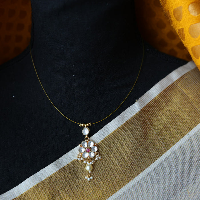 Invisible chain kundan stone short necklace with earrings IN112