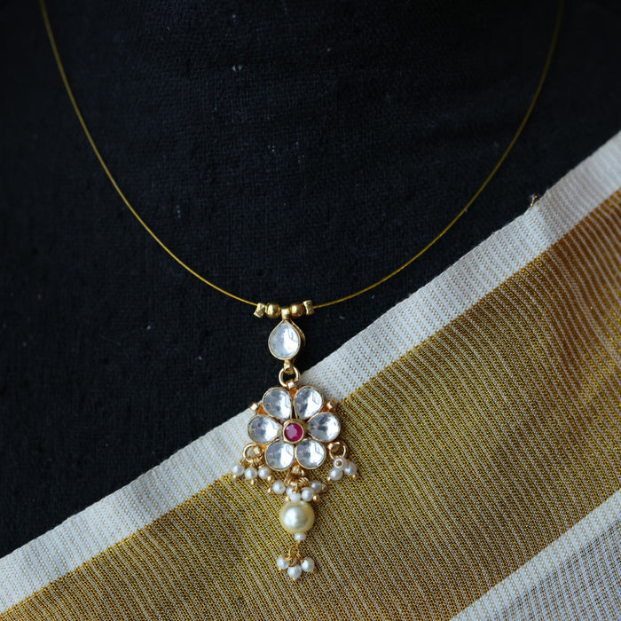 Invisible chain kundan stone short necklace with earrings IN112