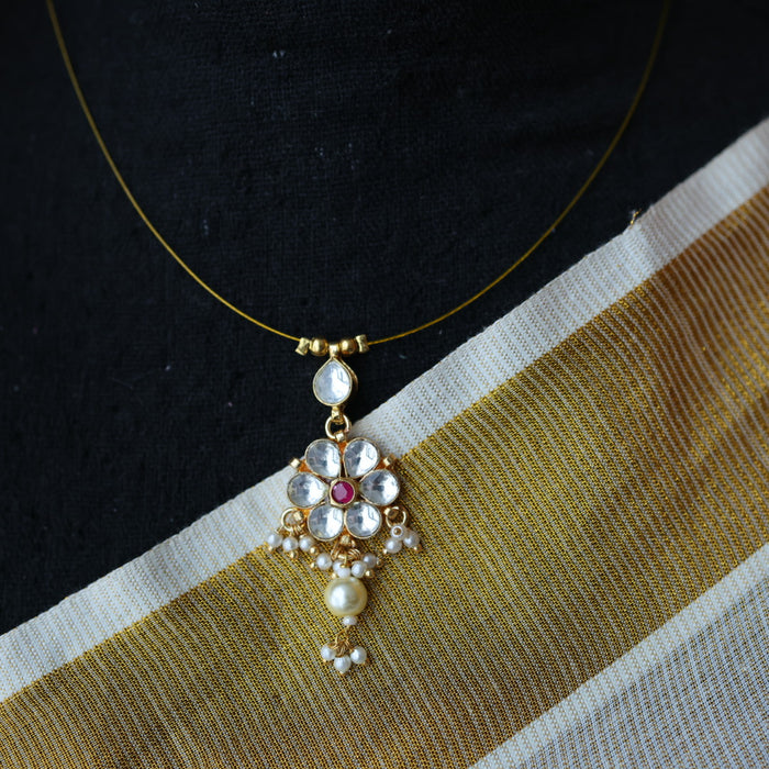 Invisible chain kundan stone short necklace with earrings IN112