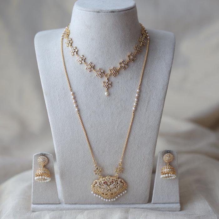 Heritage gold plated padakam long and short necklace set HPS800