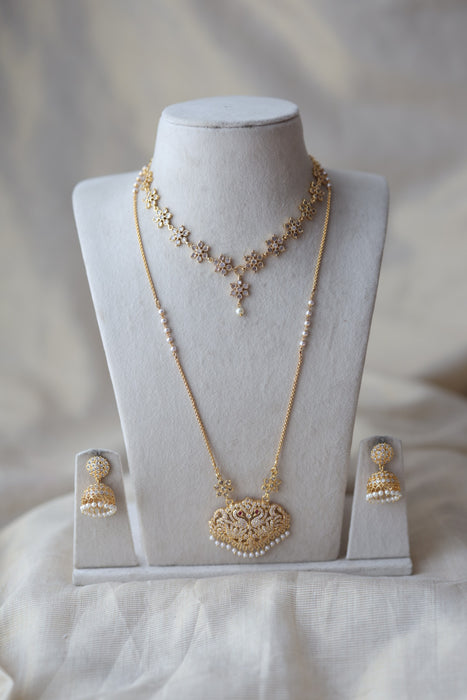 Heritage gold plated padakam long and short necklace set HPS800