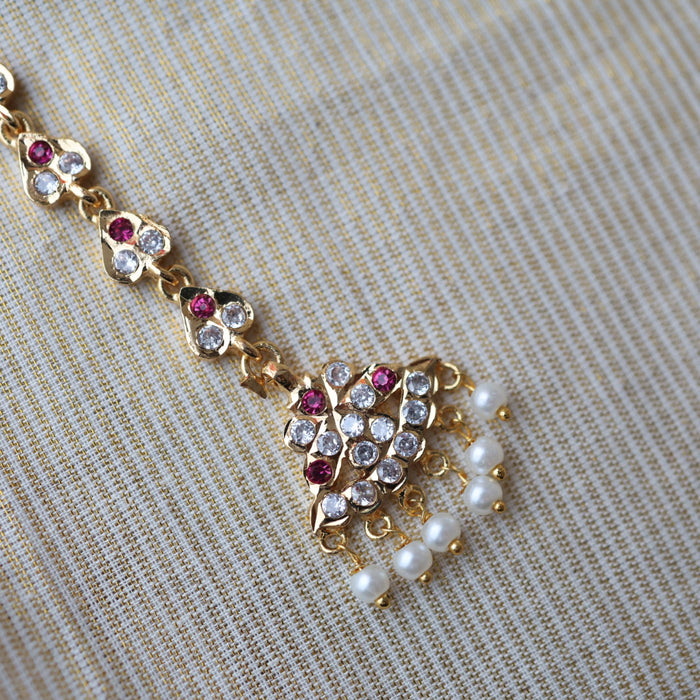 Heritage gold plated white and green stone tikka TH2114