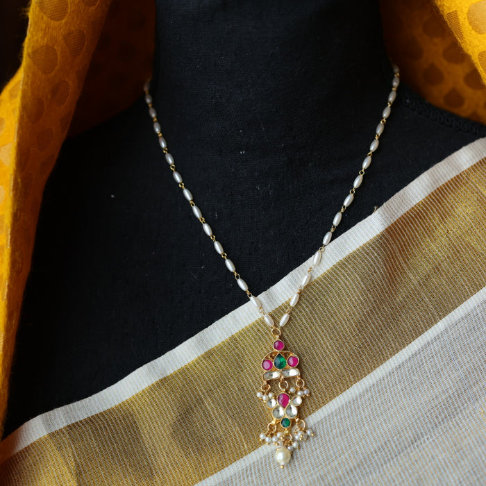 Invisible chain kundan stone short necklace with earrings IN114