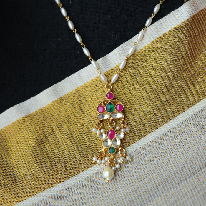 Invisible chain kundan stone short necklace with earrings IN114