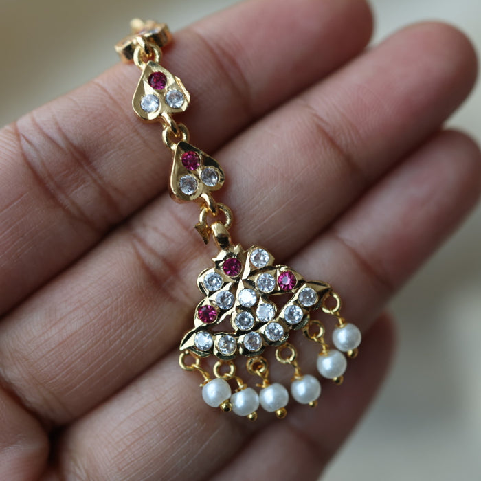Heritage gold plated white and green stone tikka TH2114