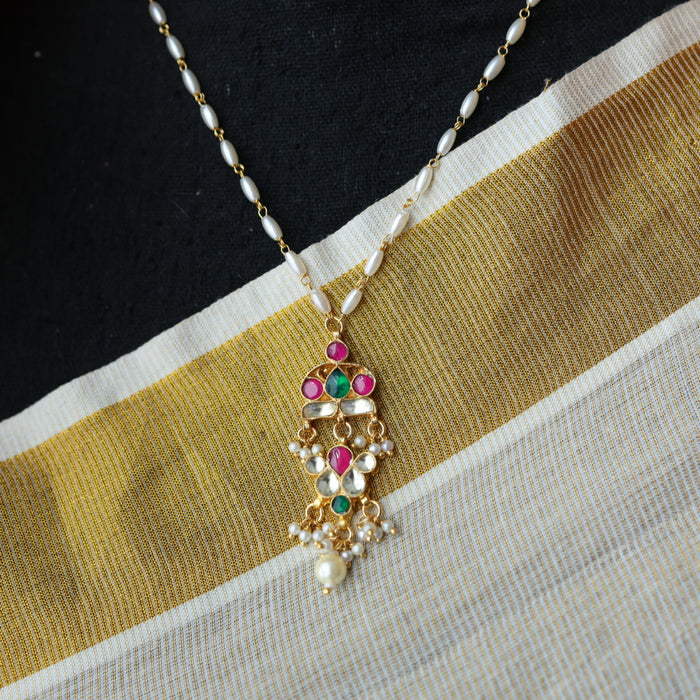 Invisible chain kundan stone short necklace with earrings IN114