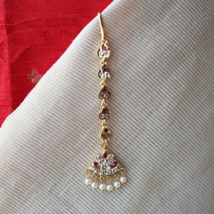 Heritage gold plated white and green stone tikka TH2114