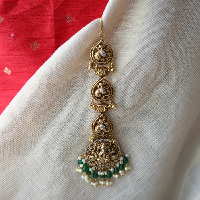 Antique goldt emple design and green pearl tikka  TA47234