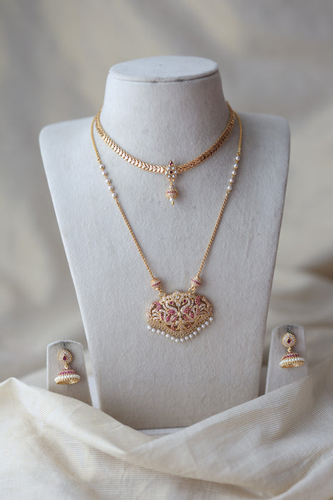 Heritage gold plated padakam long and short necklace set HPS688