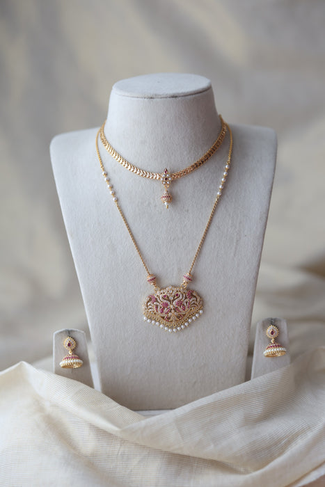 Heritage gold plated padakam long and short necklace set HPS688