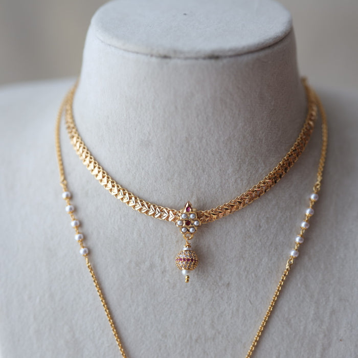 Heritage gold plated padakam long and short necklace set HPS688