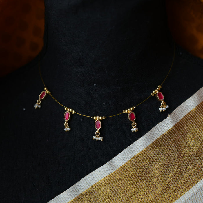 Invisible chain kundan stone short necklace with earrings IN116