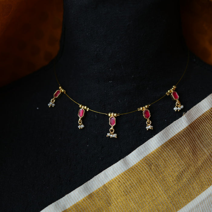 Invisible chain kundan stone short necklace with earrings IN116