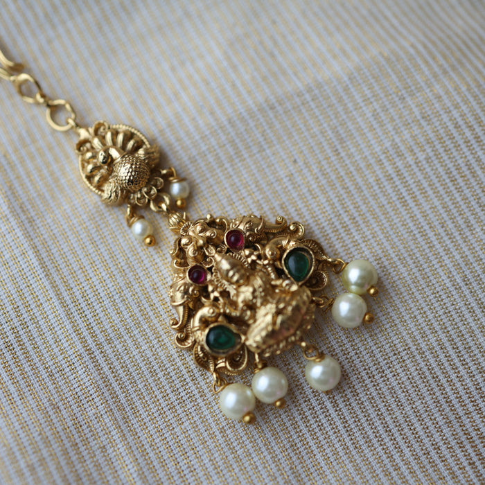 Antique temple design pearl tikka  TA4776