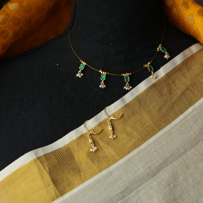Invisible chain kundan stone short necklace with earrings IN118