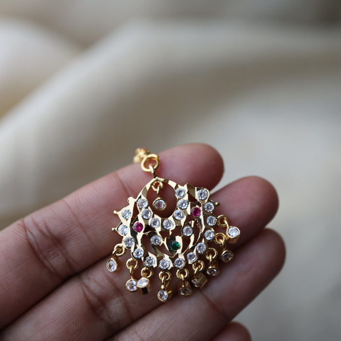 Heritage gold plated white and green stone tikka TH2118