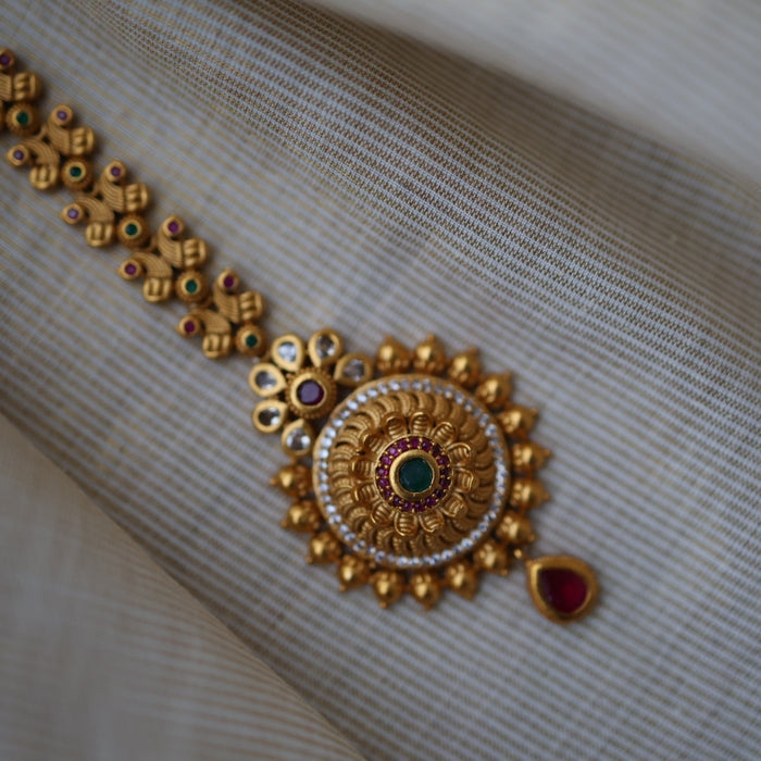 Antique gold ruby white stone maang tikka TA509