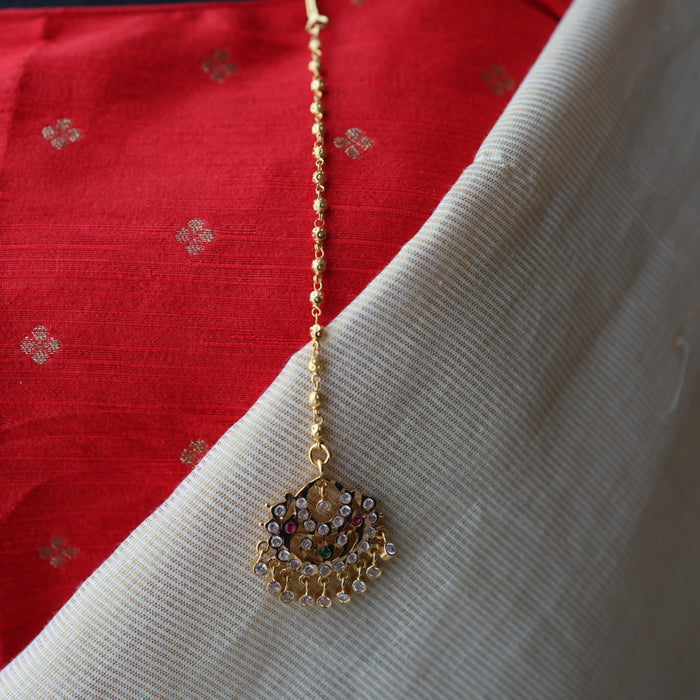 Heritage gold plated white and green stone tikka TH2118