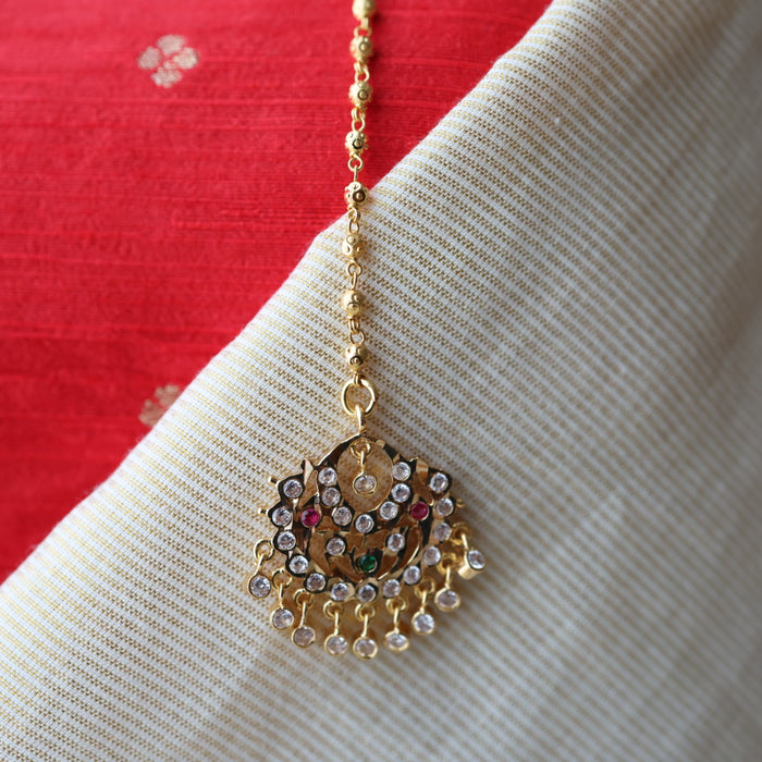 Heritage gold plated white and green stone tikka TH2118