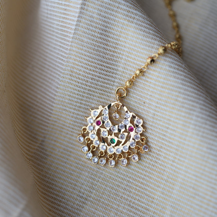 Heritage gold plated white and green stone tikka TH2118