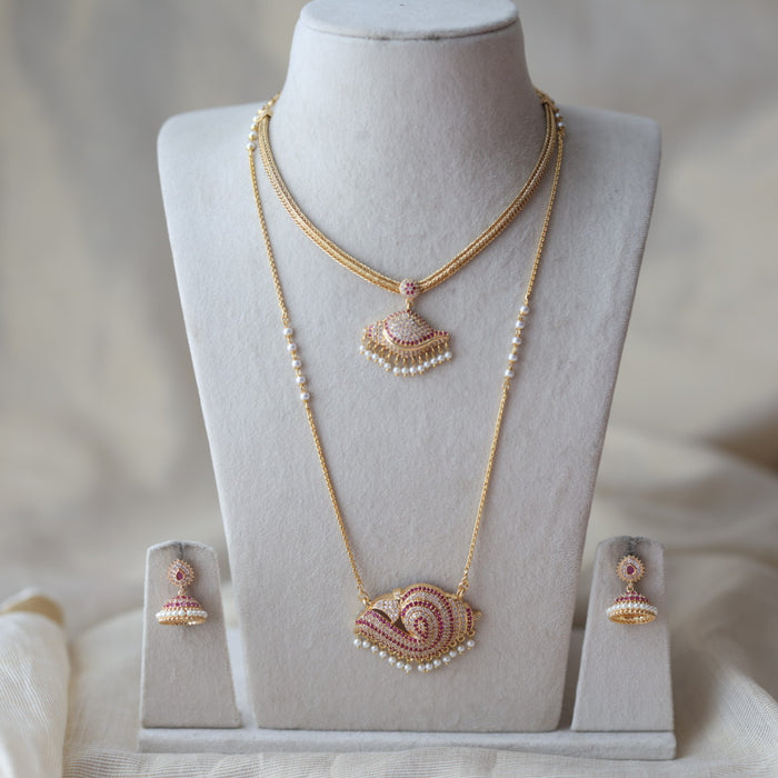 Heritage gold plated padakam long and short necklace set HPS687