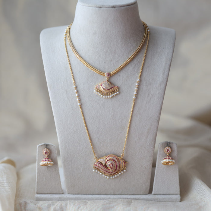 Heritage gold plated padakam long and short necklace set HPS687