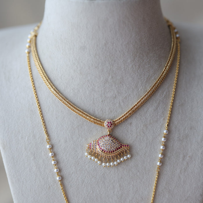 Heritage gold plated padakam long and short necklace set HPS687