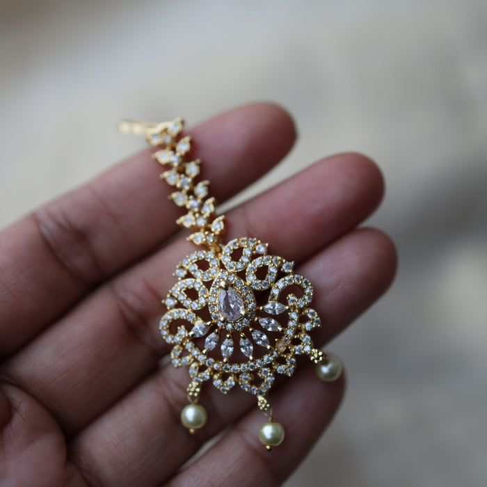 Heritage gold plated white stone maang tikka TH568