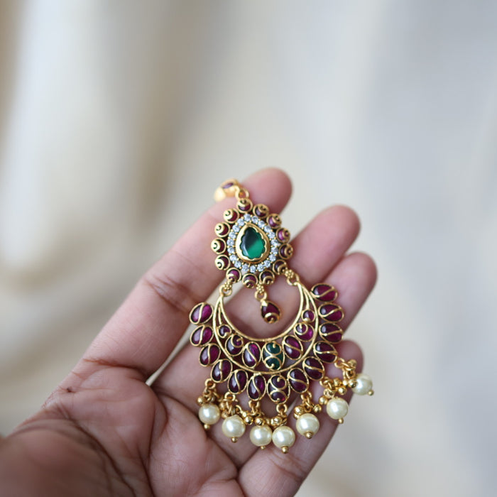 Antique gold ruby stone maang tikka TA622