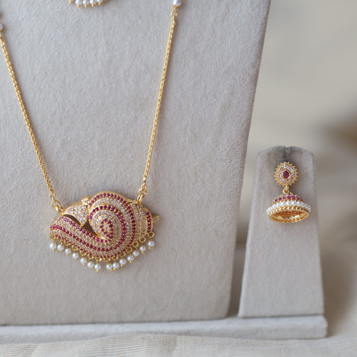 Heritage gold plated padakam long and short necklace set HPS687