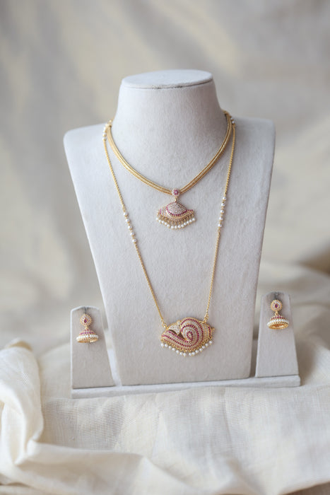 Heritage gold plated padakam long and short necklace set HPS687